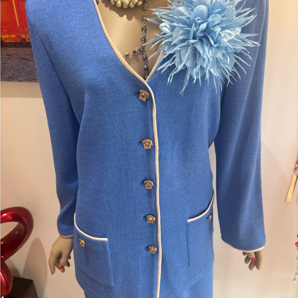 St. John skirt suit jacket blue gold 12 L buttons long - Picture 2 of 7